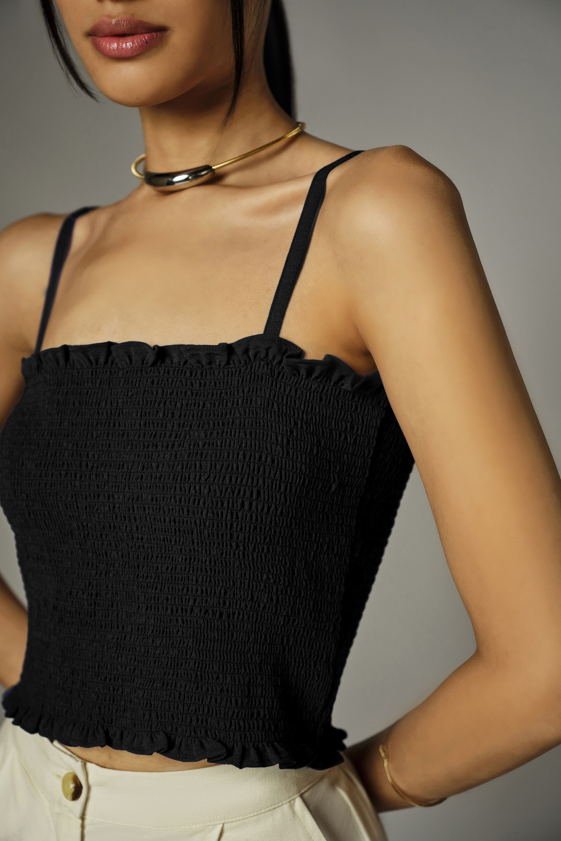 Zoen Black Smocked Top, Black, image 3